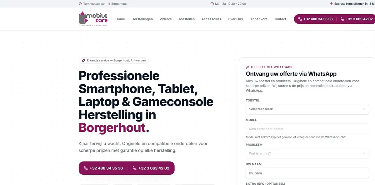 Website van Mobile Care — webdesign door Badr